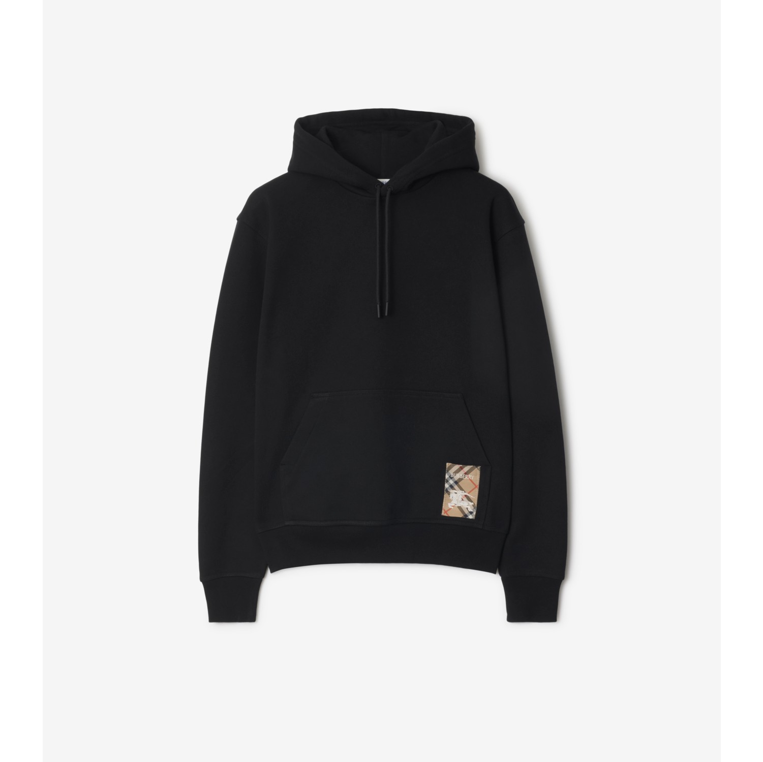 Check Label Cotton Hoodie in Black Men Burberry Official