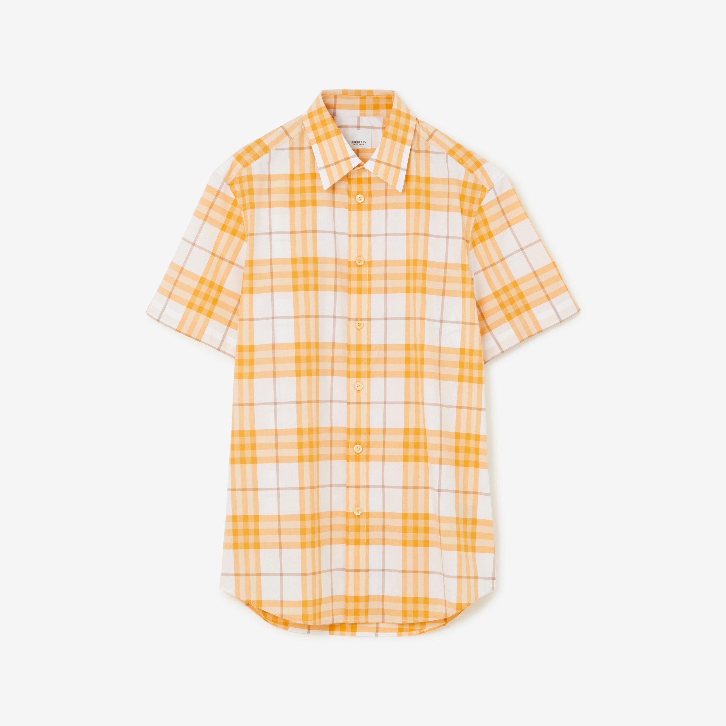 Short-sleeve Check Cotton Shirt in Chalk Yellow - Men | Burberry® Official - 1