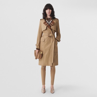 Check Panel Cotton Gabardine Trench Coat in Camel - Women | Burberry United States
