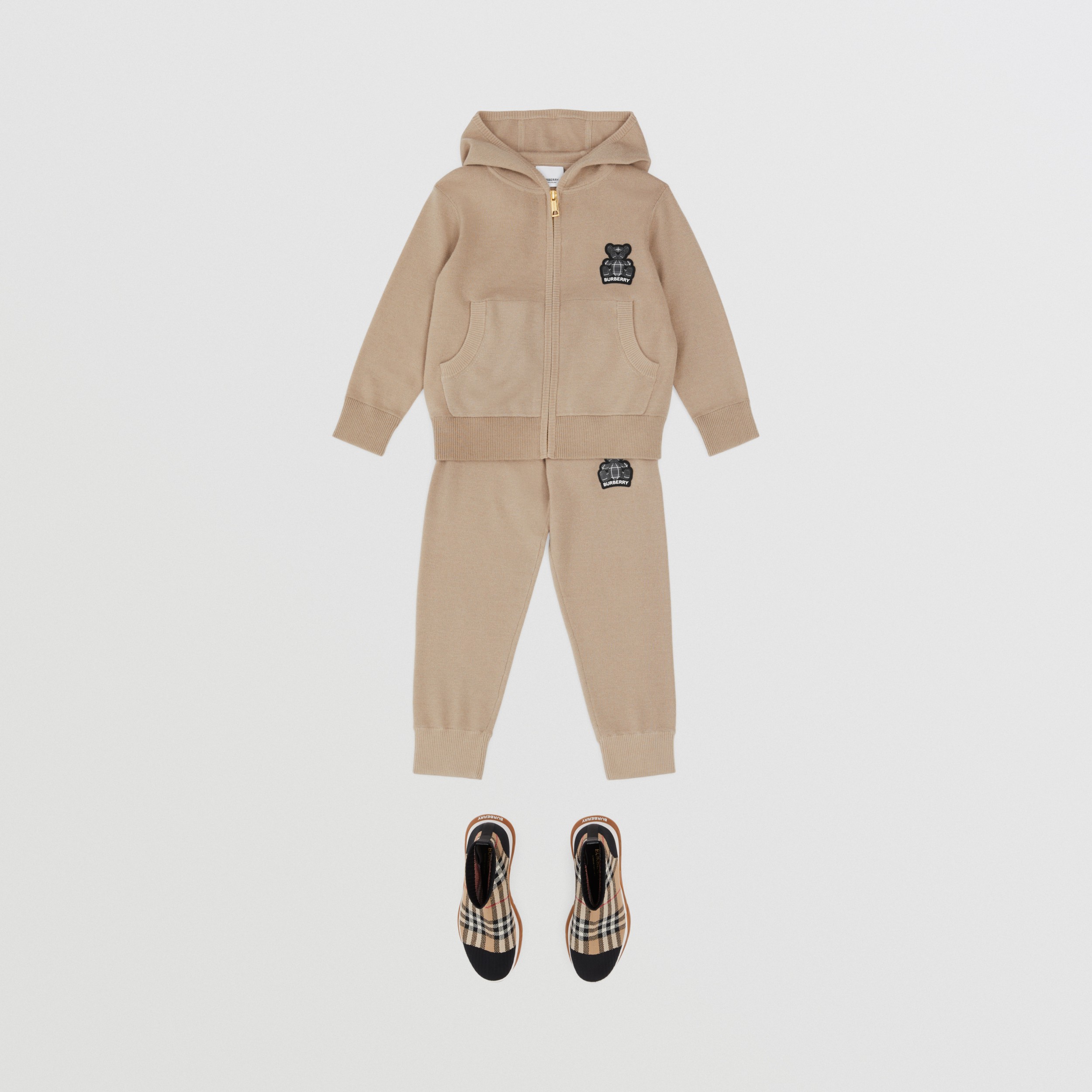 Thomas Bear Appliqué Cashmere Hooded Top in Soft Fawn - Children | Burberry® Official - 3