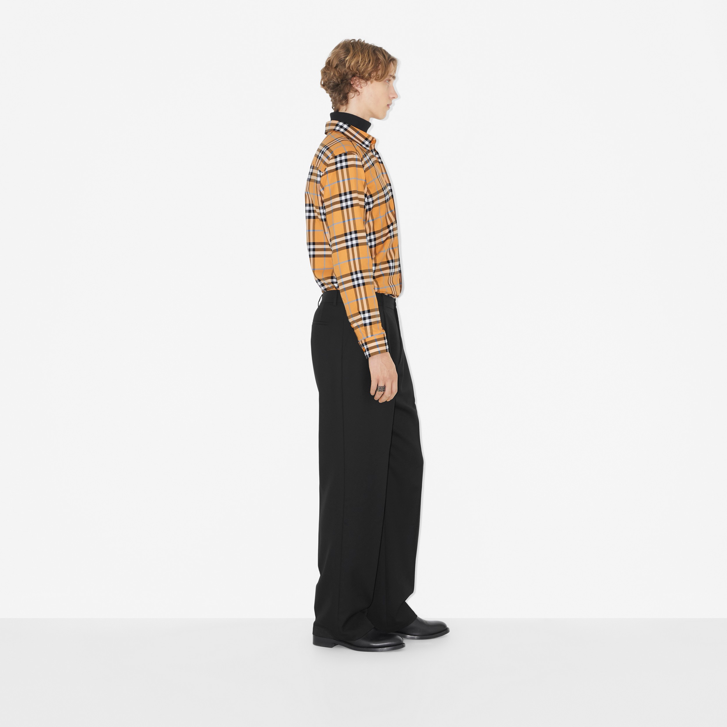 Camisa de algodão Check (Laranja Terroso) - Homens | Burberry® oficial - 3