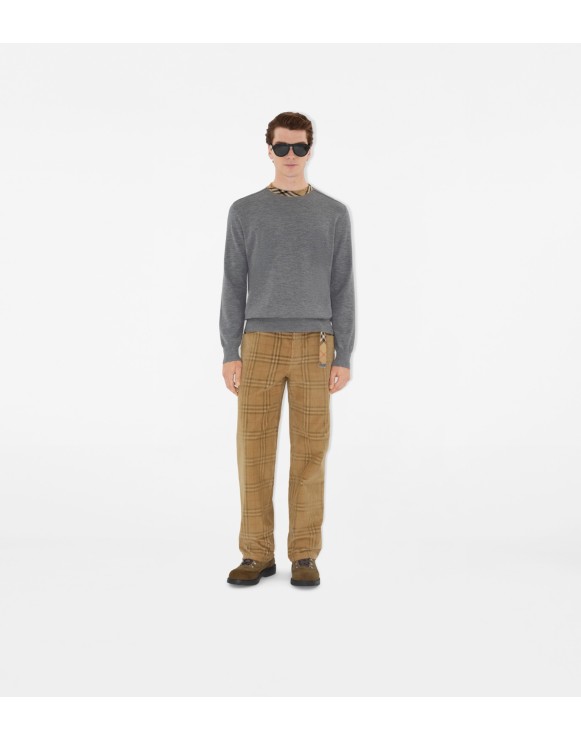 Check Trim Wool Sweater