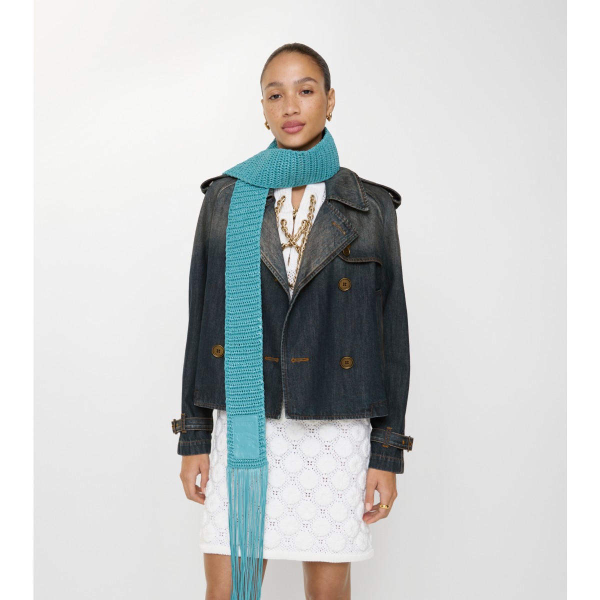  Check Cropped Denim Mayfair Trench Jacket