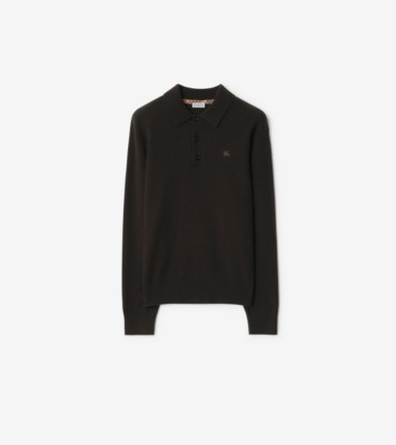 Long-sleeve Cashmere Blend Polo Shirt in Scorched brown - Men