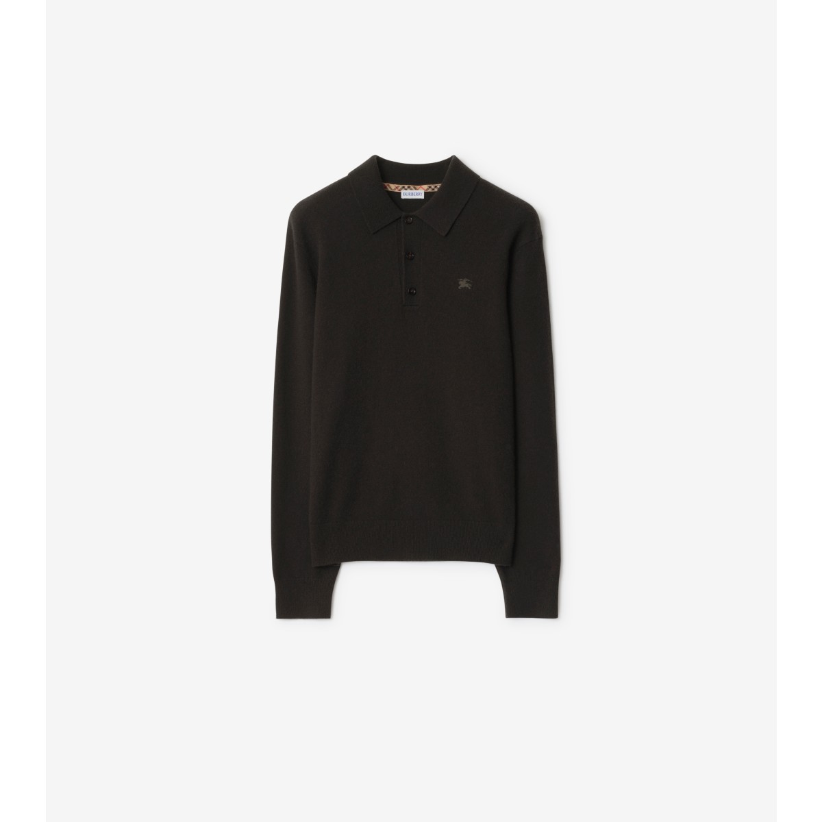  Check Long-sleeve Cashmere Blend Polo Shirt
