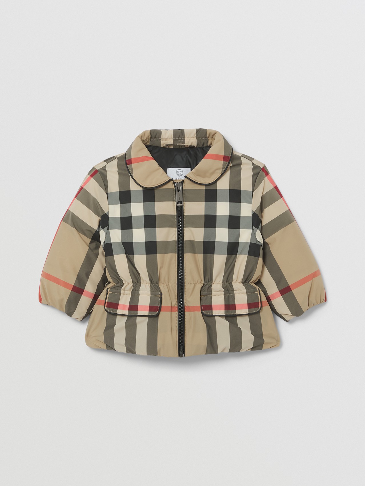 Down-filled Check Recycled Polyester Jacket in Archive Beige