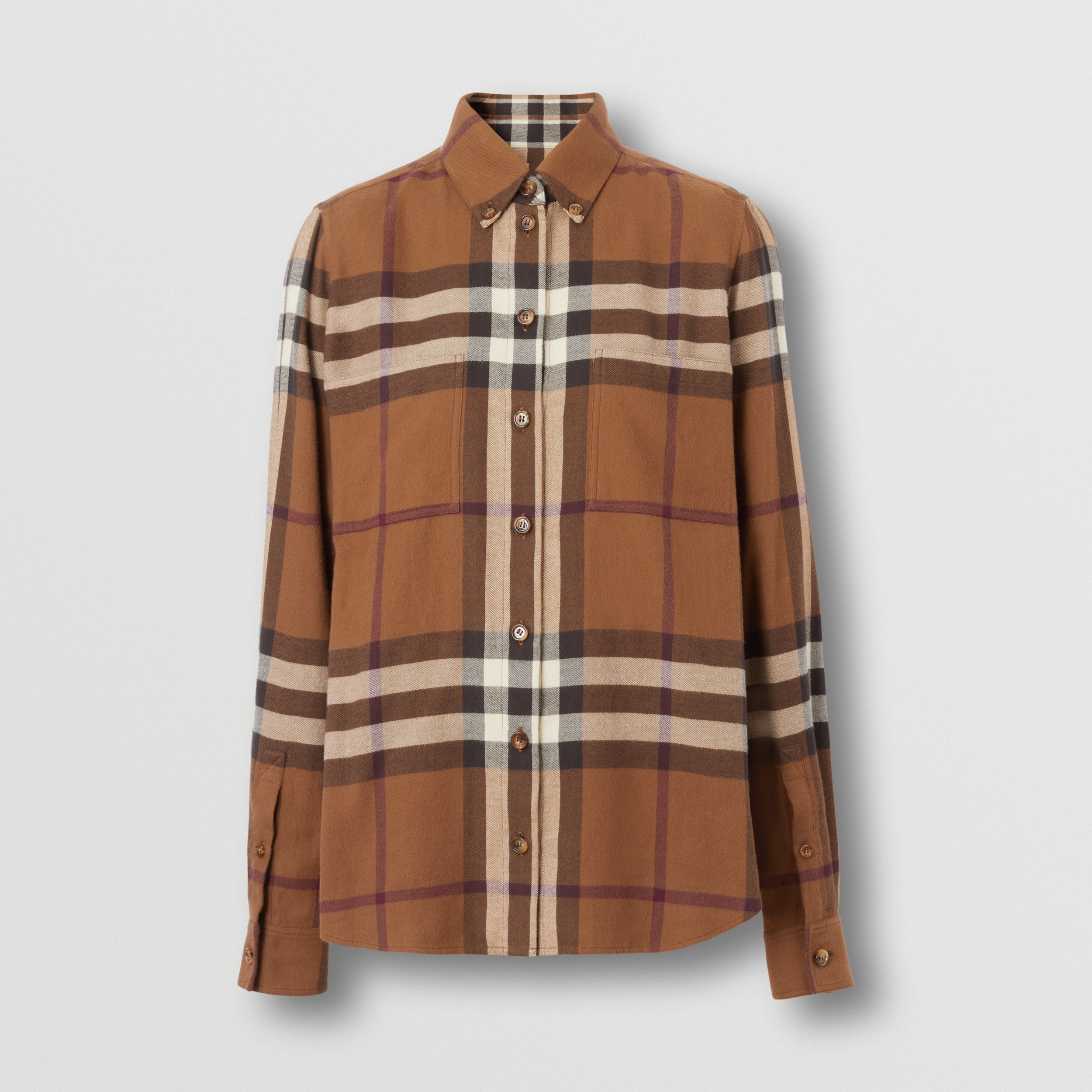 Check Cotton Flannel Shirt in Dark Birch Brown - Women | Burberry® Official - 4