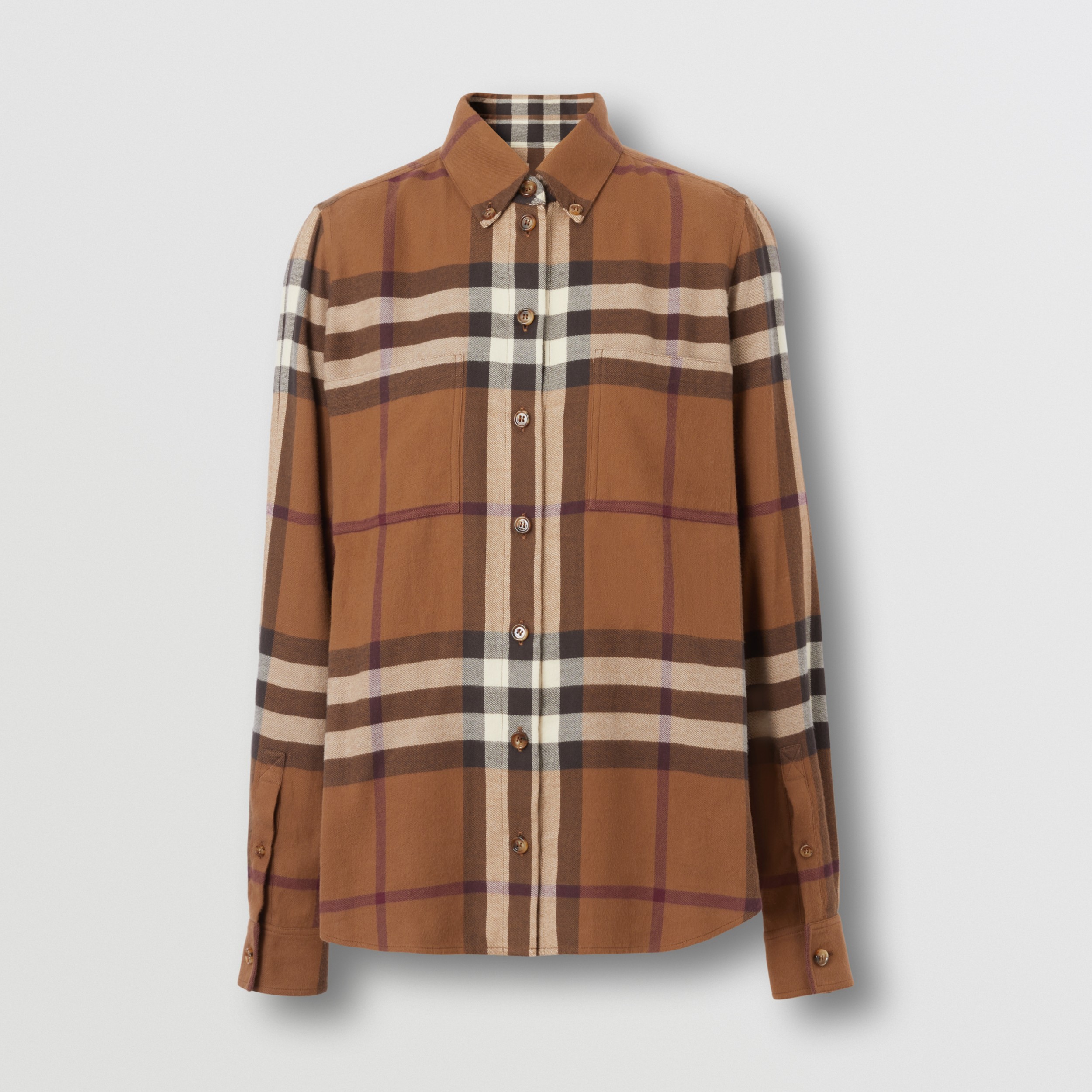 Check Cotton Flannel Shirt in Dark Birch Brown - Women | Burberry® Official