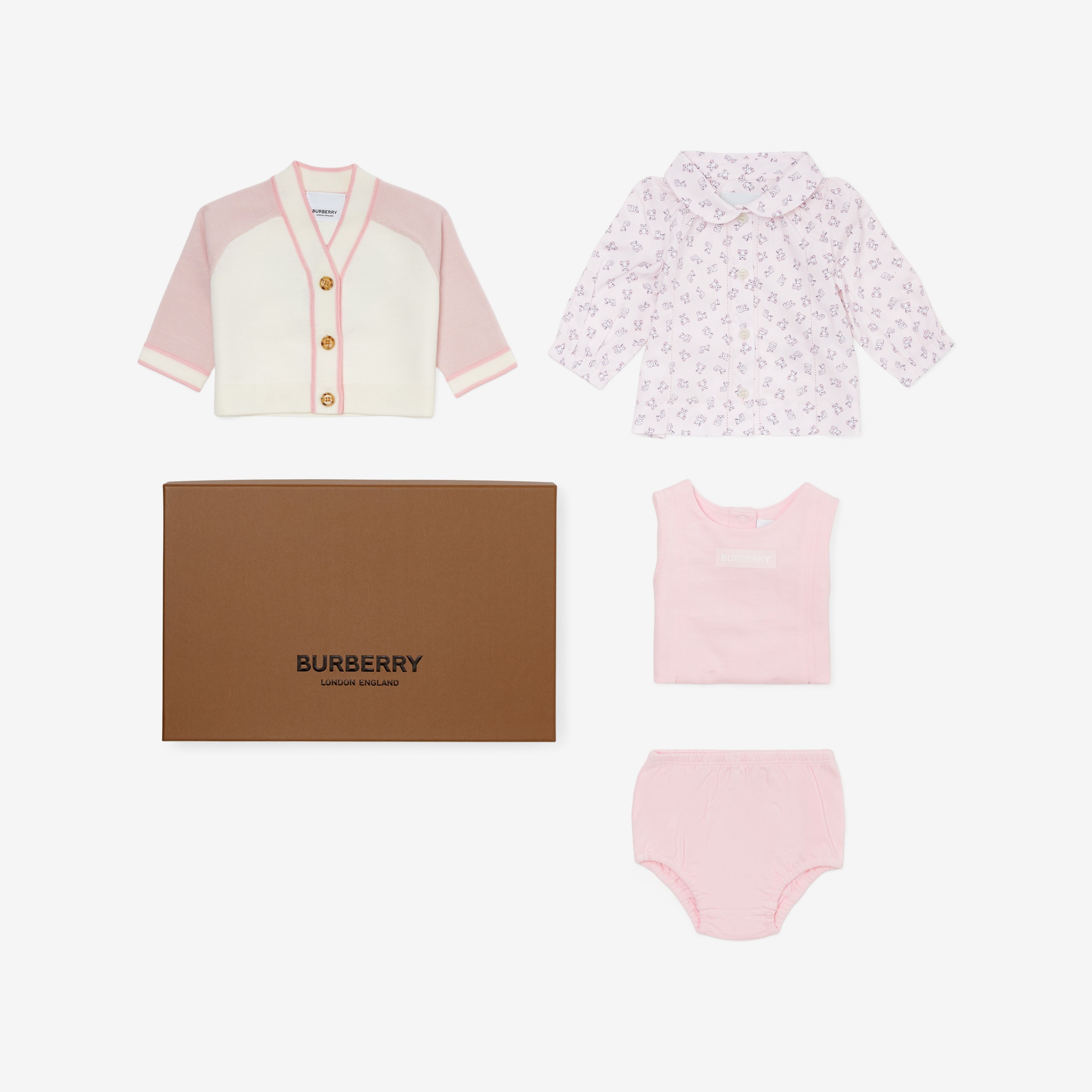 Thomas Bear Four-piece Baby Gift Set in Frosty Pink - Children | Burberry® Official - 1