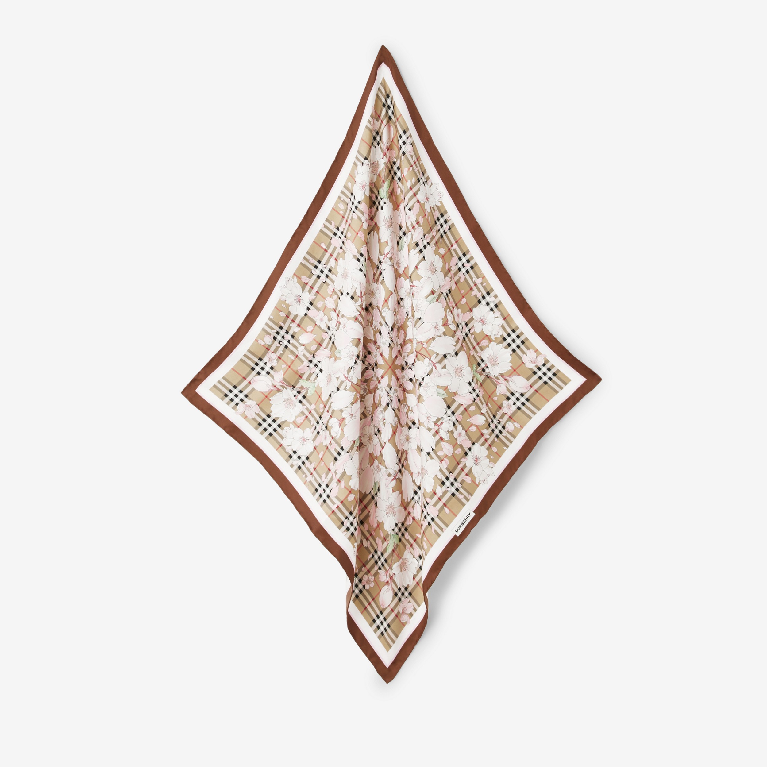 Lenço de seda com estampa xadrez e floral (Bege Clássico) | Burberry® oficial - 3