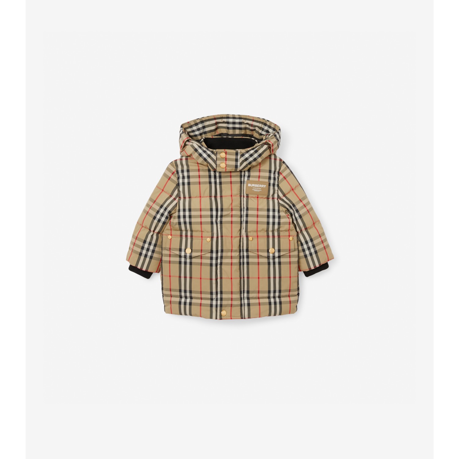 Horseferry Motif Vintage Check Puffer Coat in Archive Beige - Children |  Burberry® Official