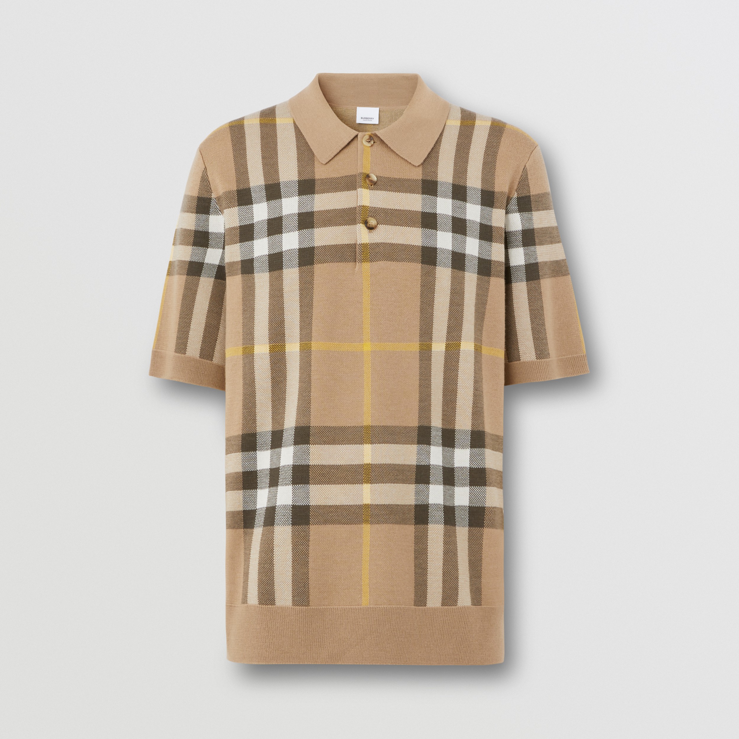 Check Silk Wool Jacquard Polo Shirt in Truffle - Men | Burberry® Official - 4