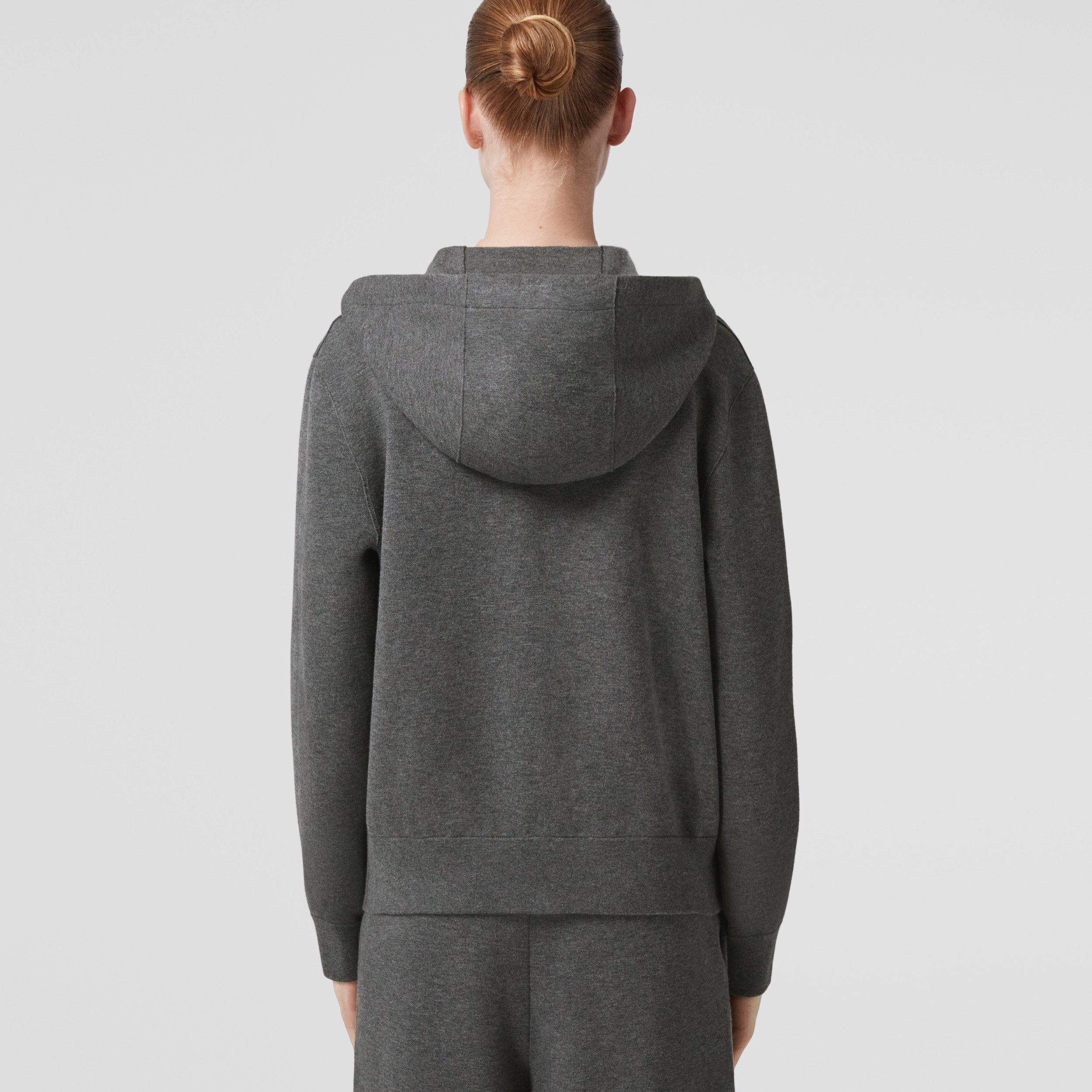 Monogram Motif Cashmere Cotton Blend Zip Hoodie in Storm Grey Melange -  Women | Burberry® Official