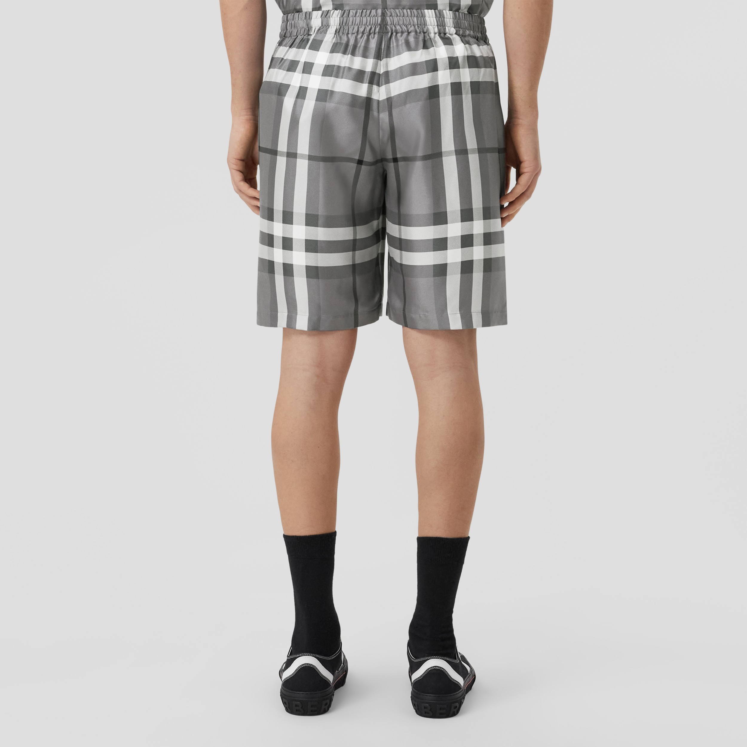 Check Silk Shorts in Storm Grey Men Burberry® Official