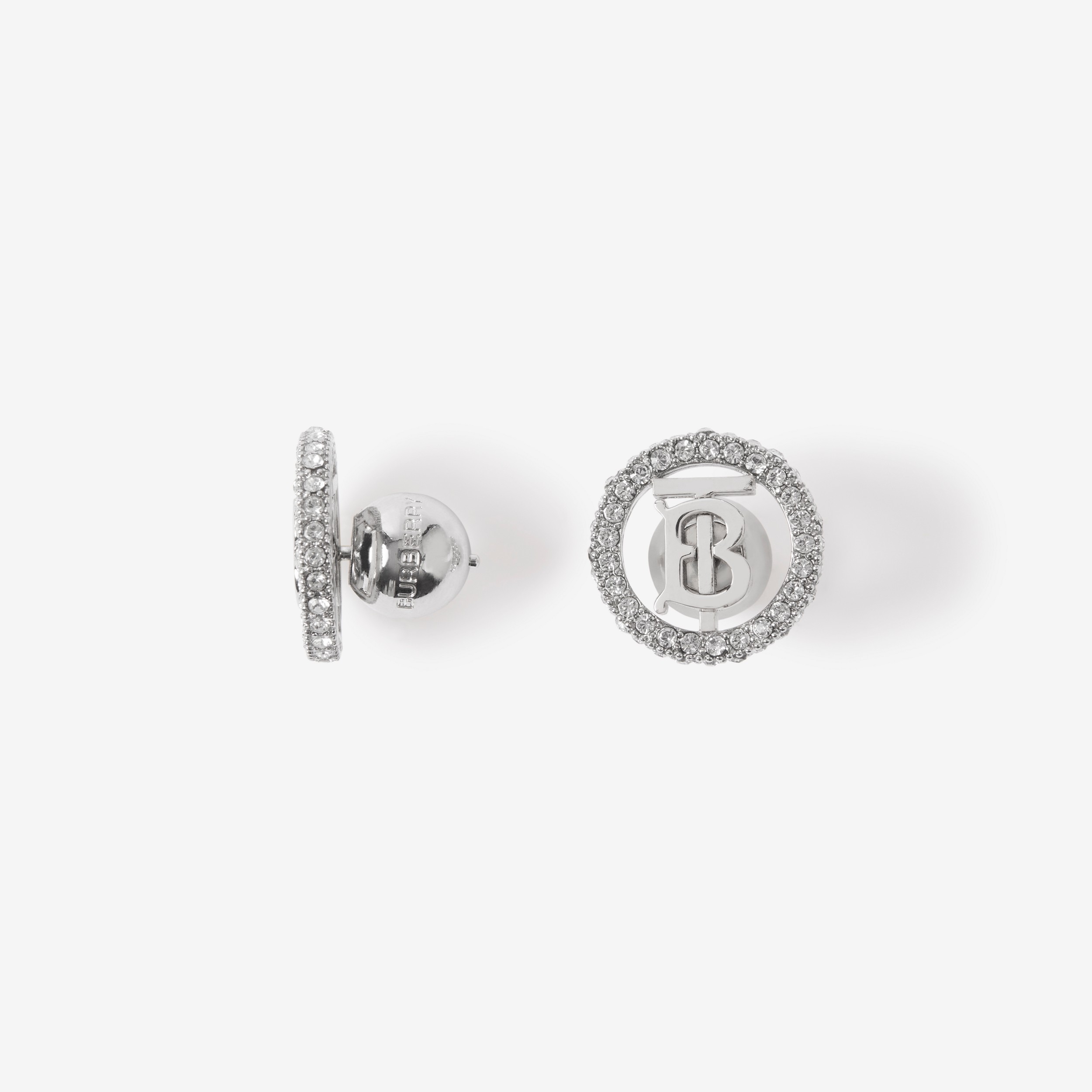 Crystal Detail Palladium-plated Monogram Motif Earrings in Palladio/crystal | Burberry® Official - 2