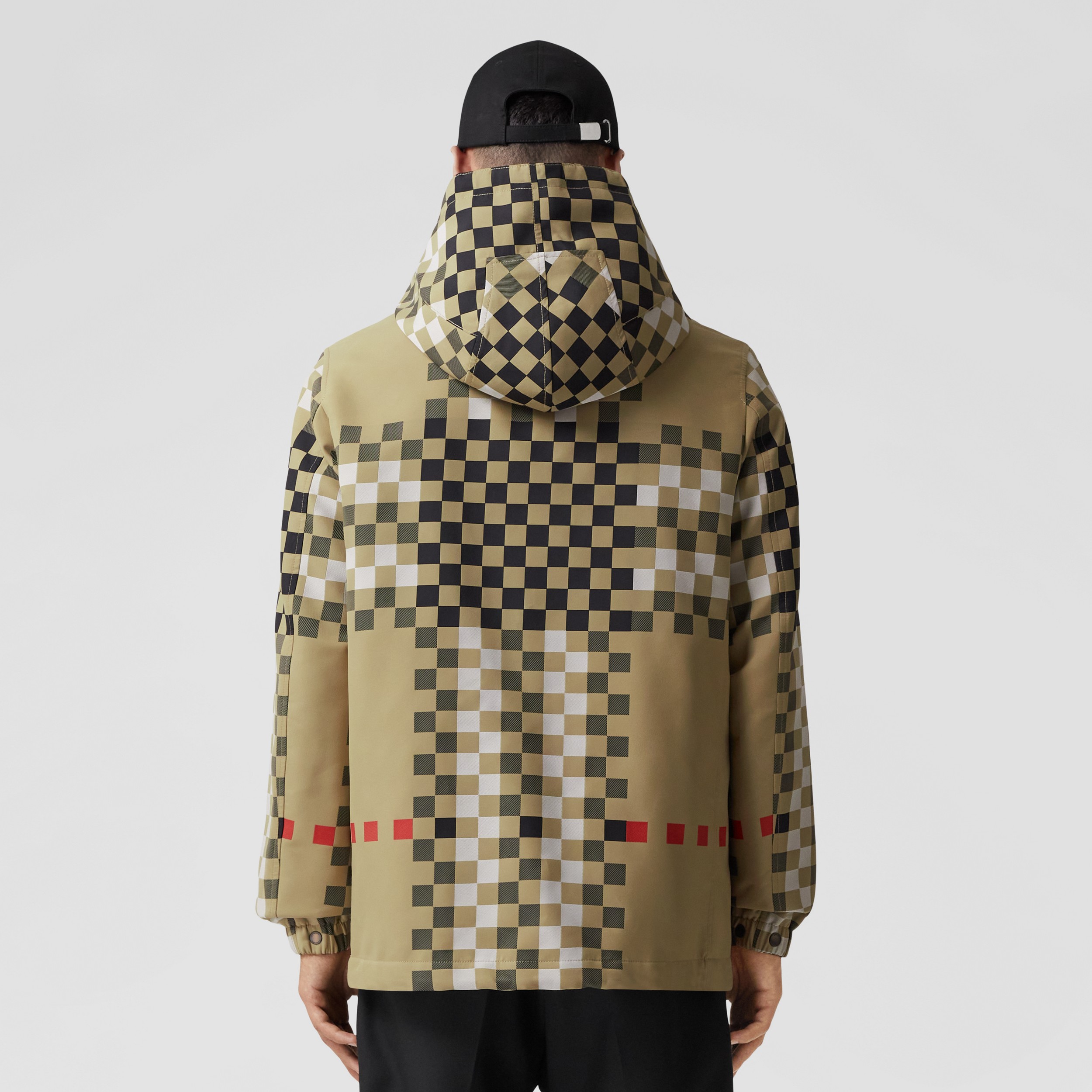 Pixel Check Nylon Hooded Jacket in Archive Beige - Men | Burberry® Official - 3