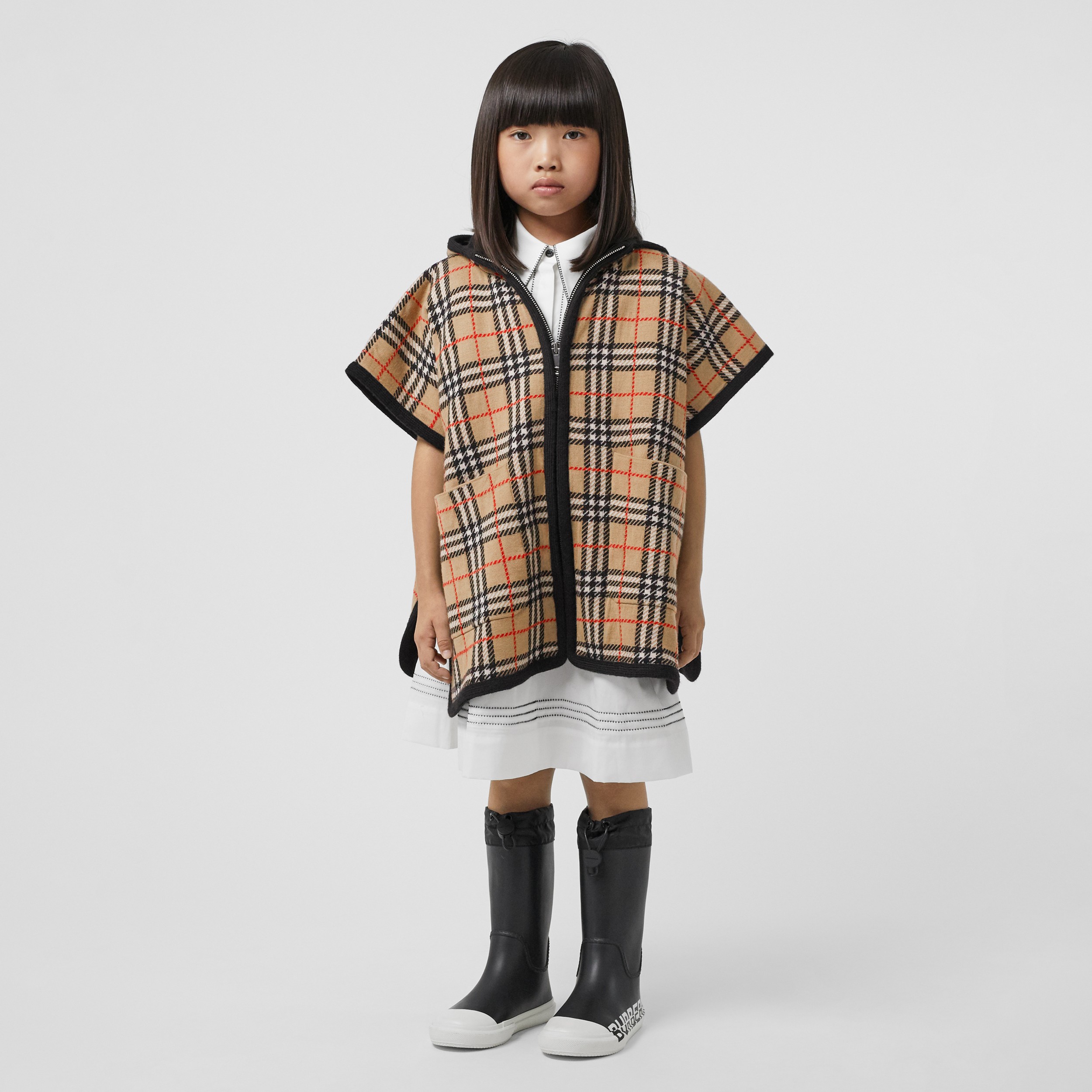 チェック ウール ジャカード フーデッドポンチョ (アーカイブベージュ) | Burberry®公式サイト