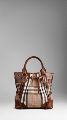 burberry medium leather and house check tote bag
