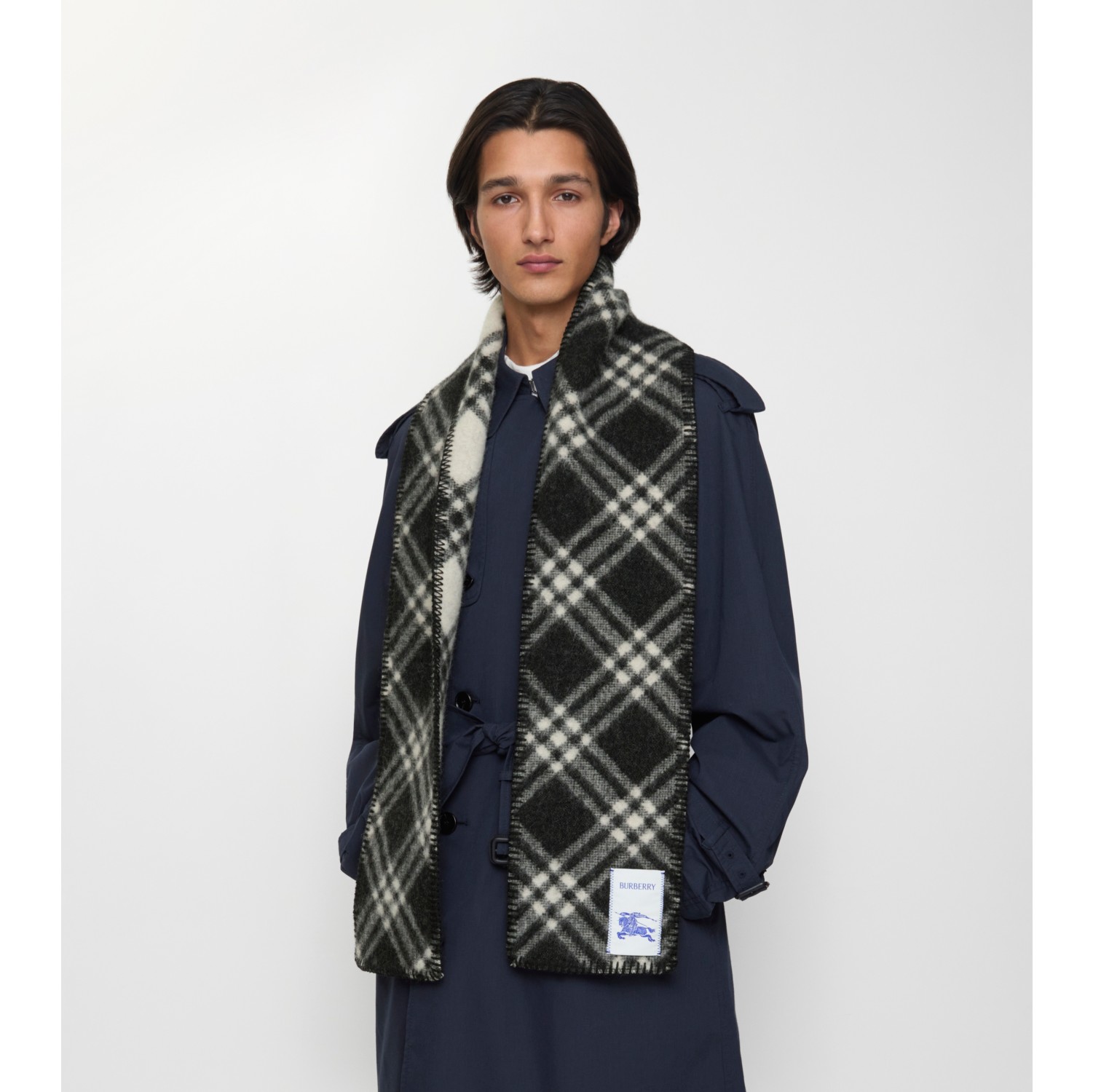 Narrow Check Wool Scarf