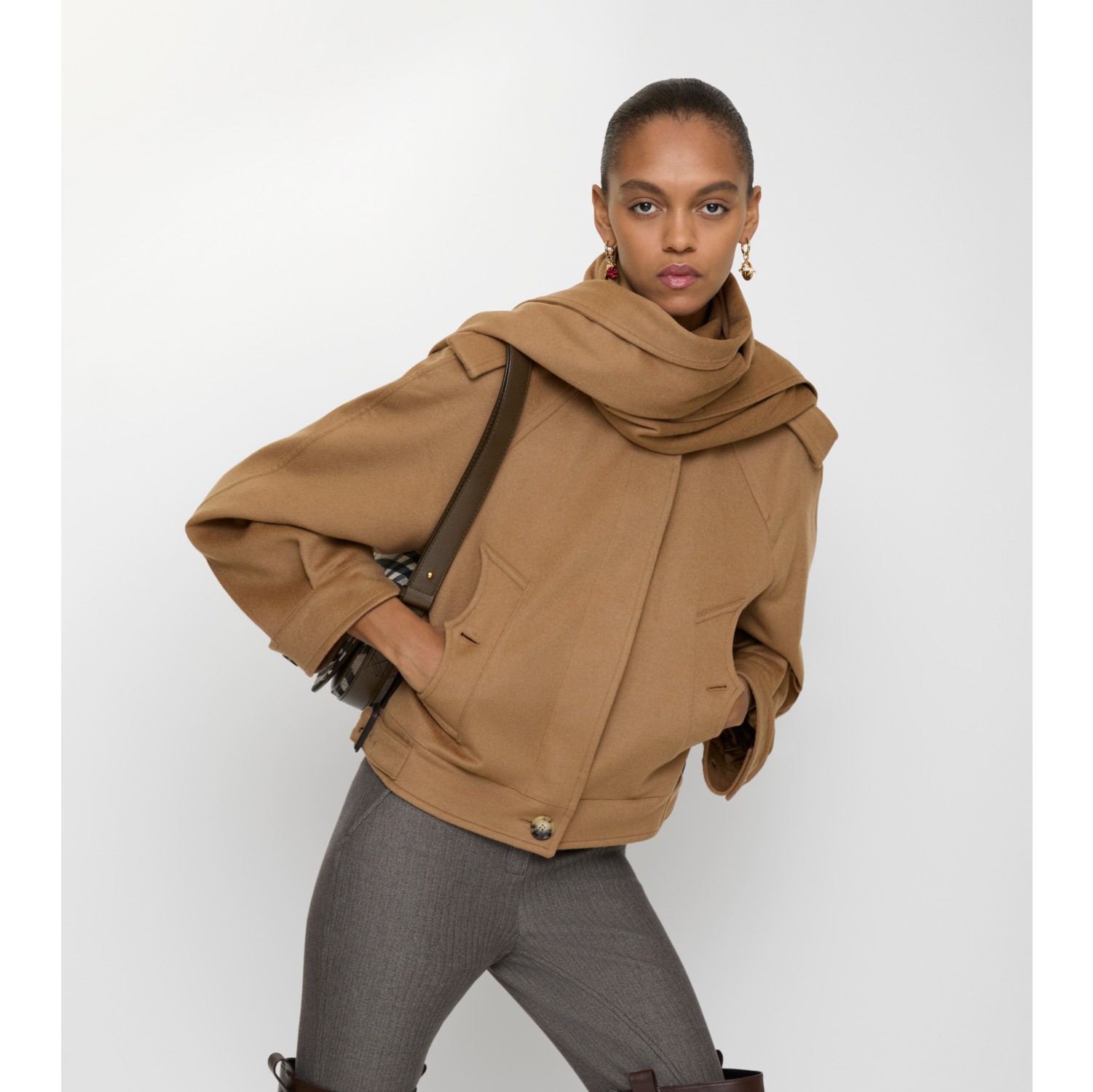 Detachable Scarf Cashmere Jacket in Fawn melange - Women | Burberry® Official