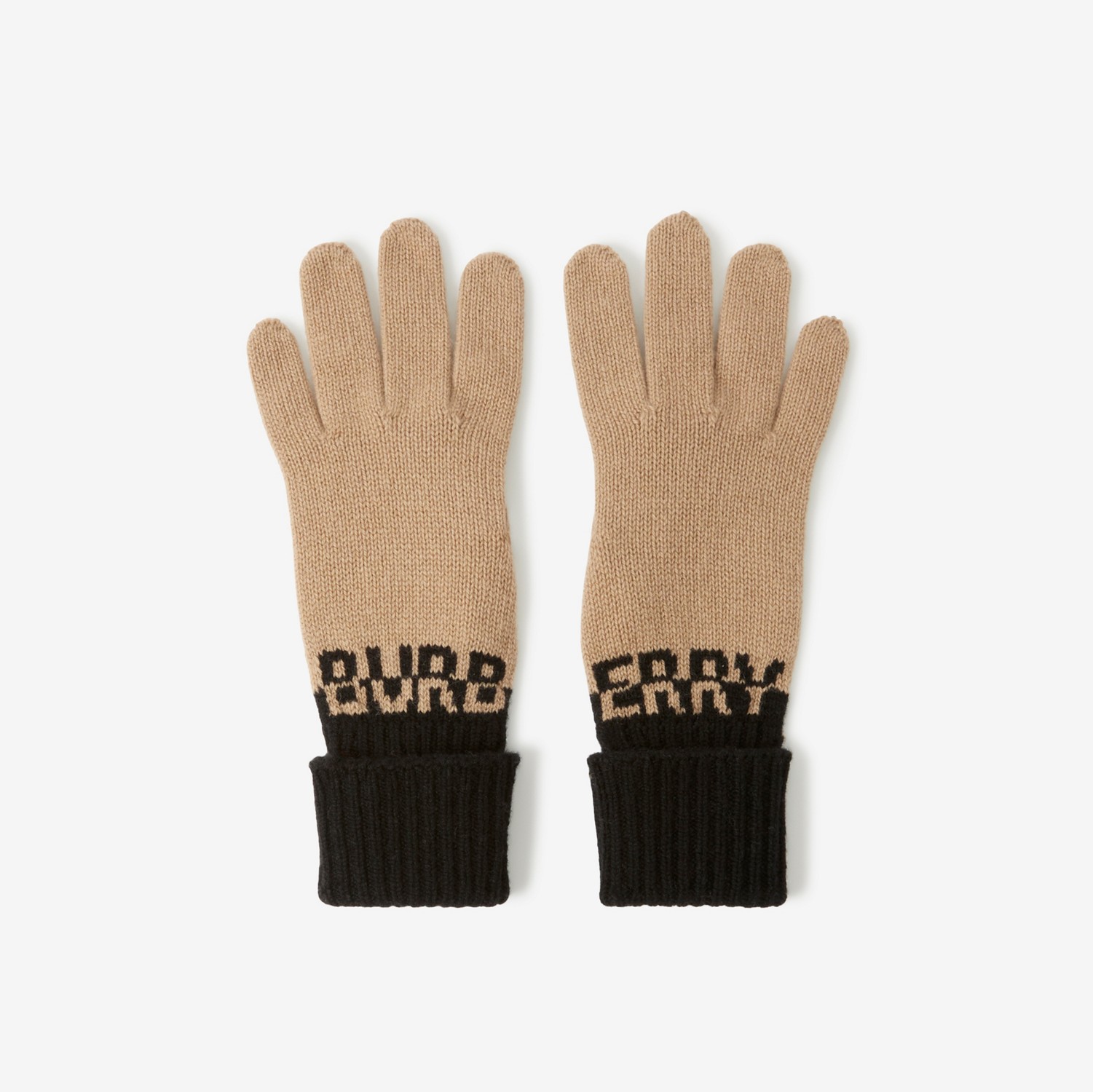 Luvas de cashmere em dois tons com logotipo em intársia (Bege Clássico/preto) | Burberry® oficial