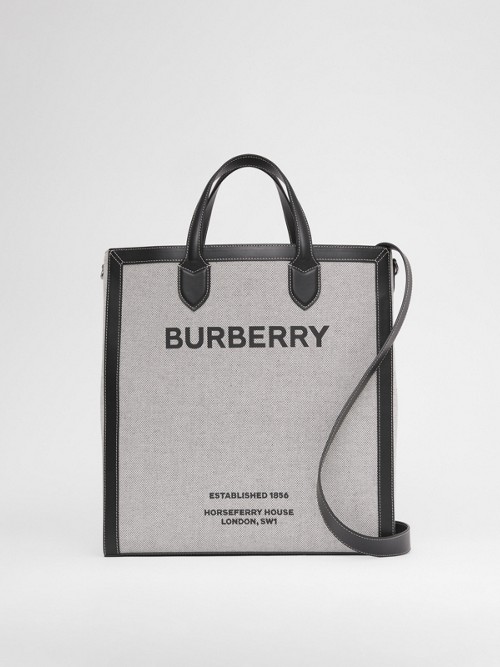 Burberry Horseferry Print Canvas And Leather Tote In Black