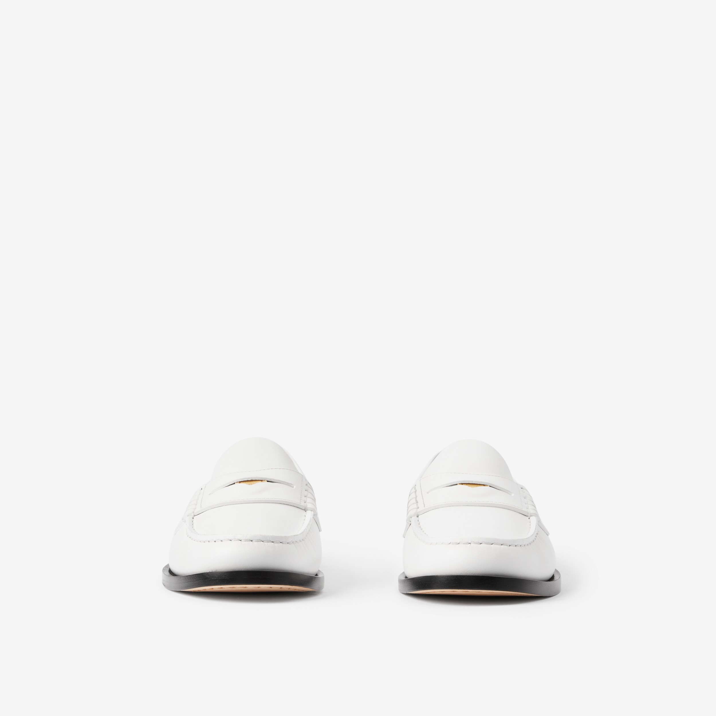 Coin Detail Leather Penny Loafers in Optic White - Women | Burberry® Official - 2