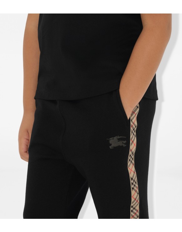 Check Trim Cotton Jogging Pants