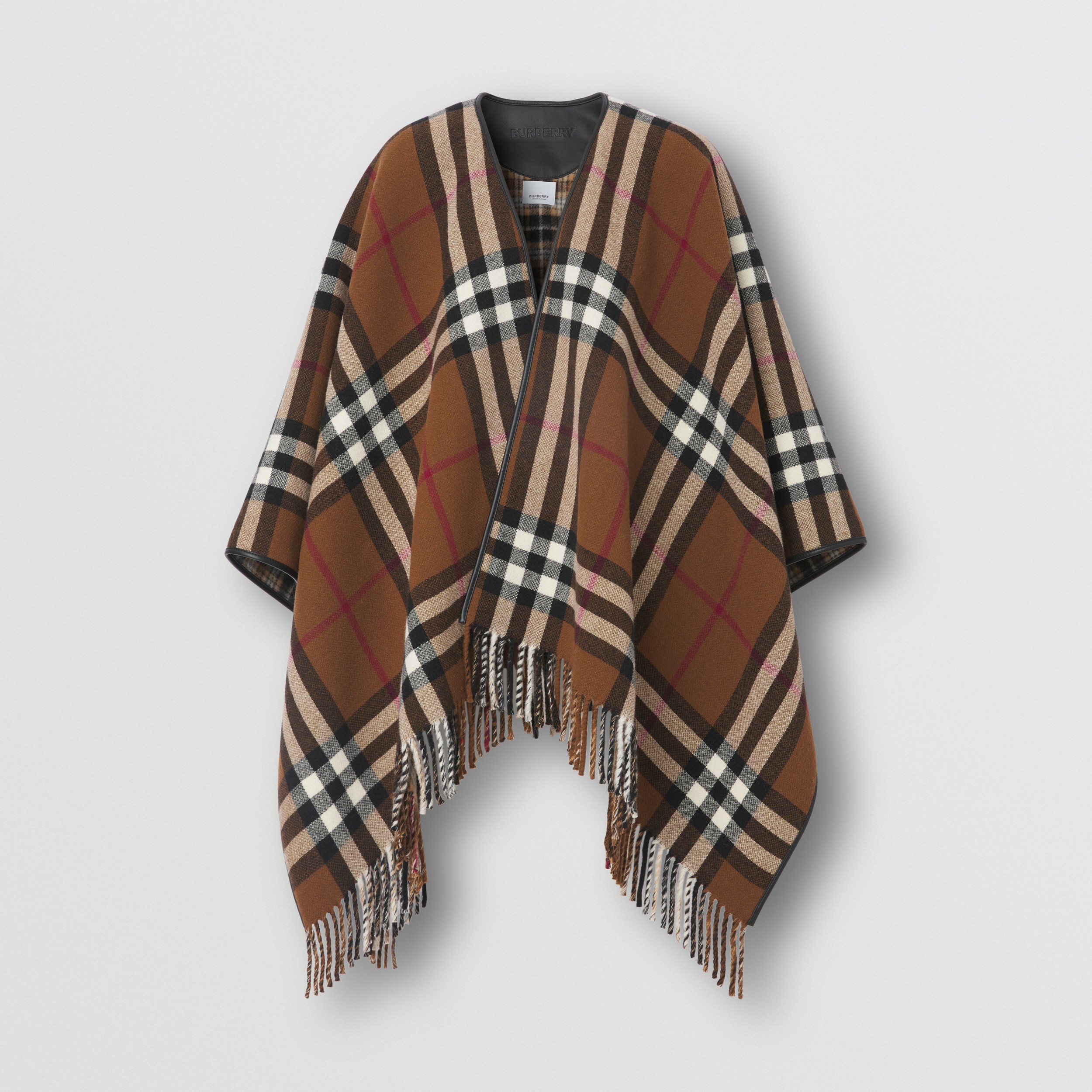 Reversible Check Wool Cape in Birch Brown/black - Women | Burberry® Official - 4