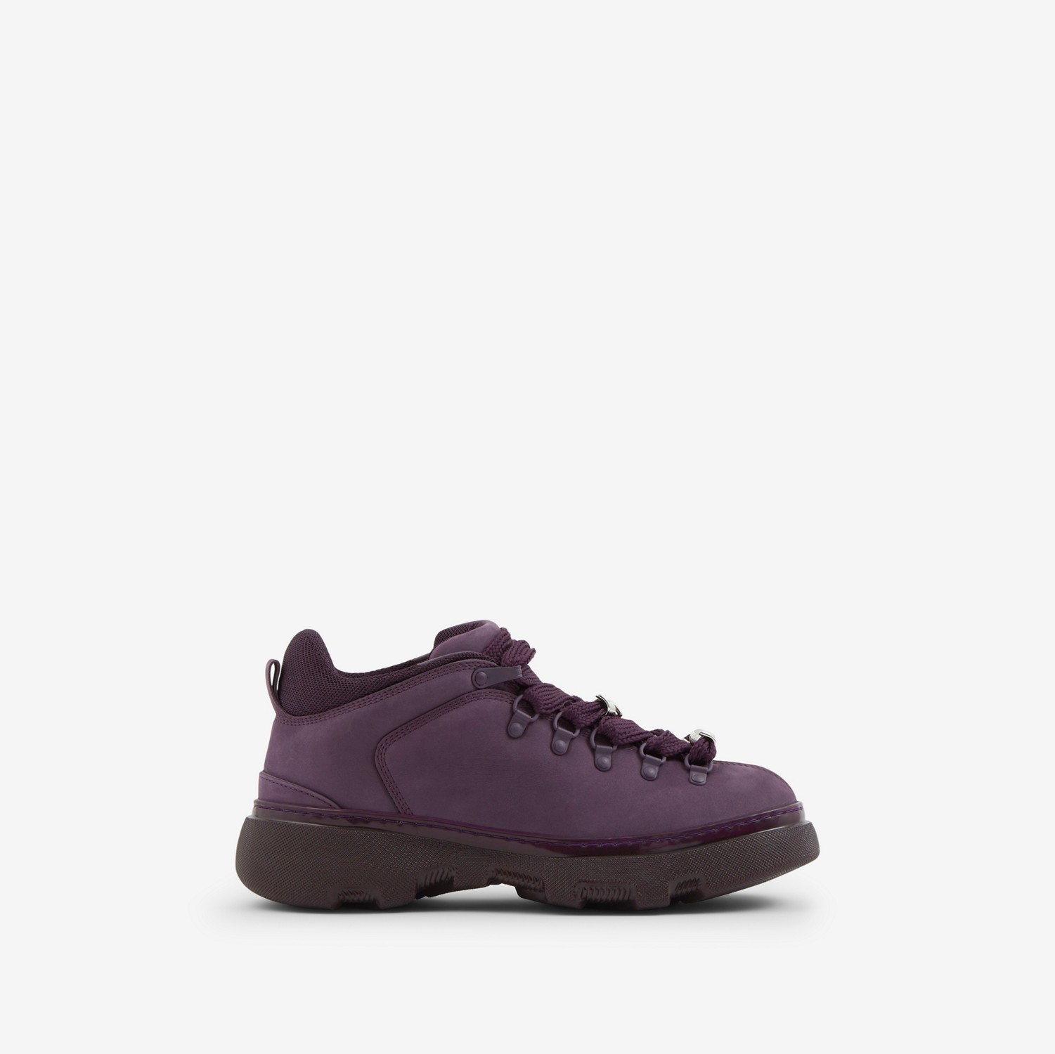 磨绒皮革登山靴 (紫红色) - 男士 | Burberry® 博柏利官网