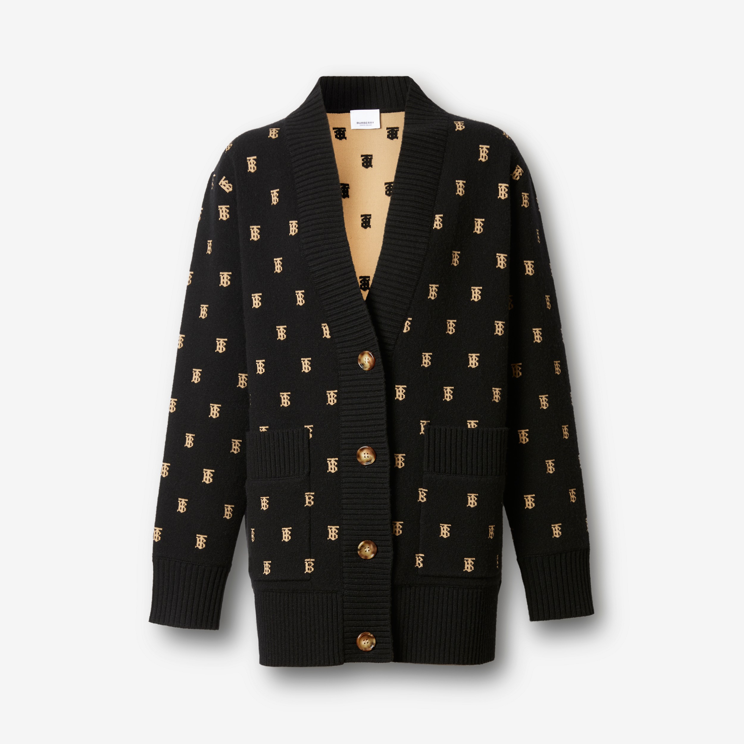 Monogram Wool Cashmere Blend Cardigan in Black - Women | Burberry® Official - 1