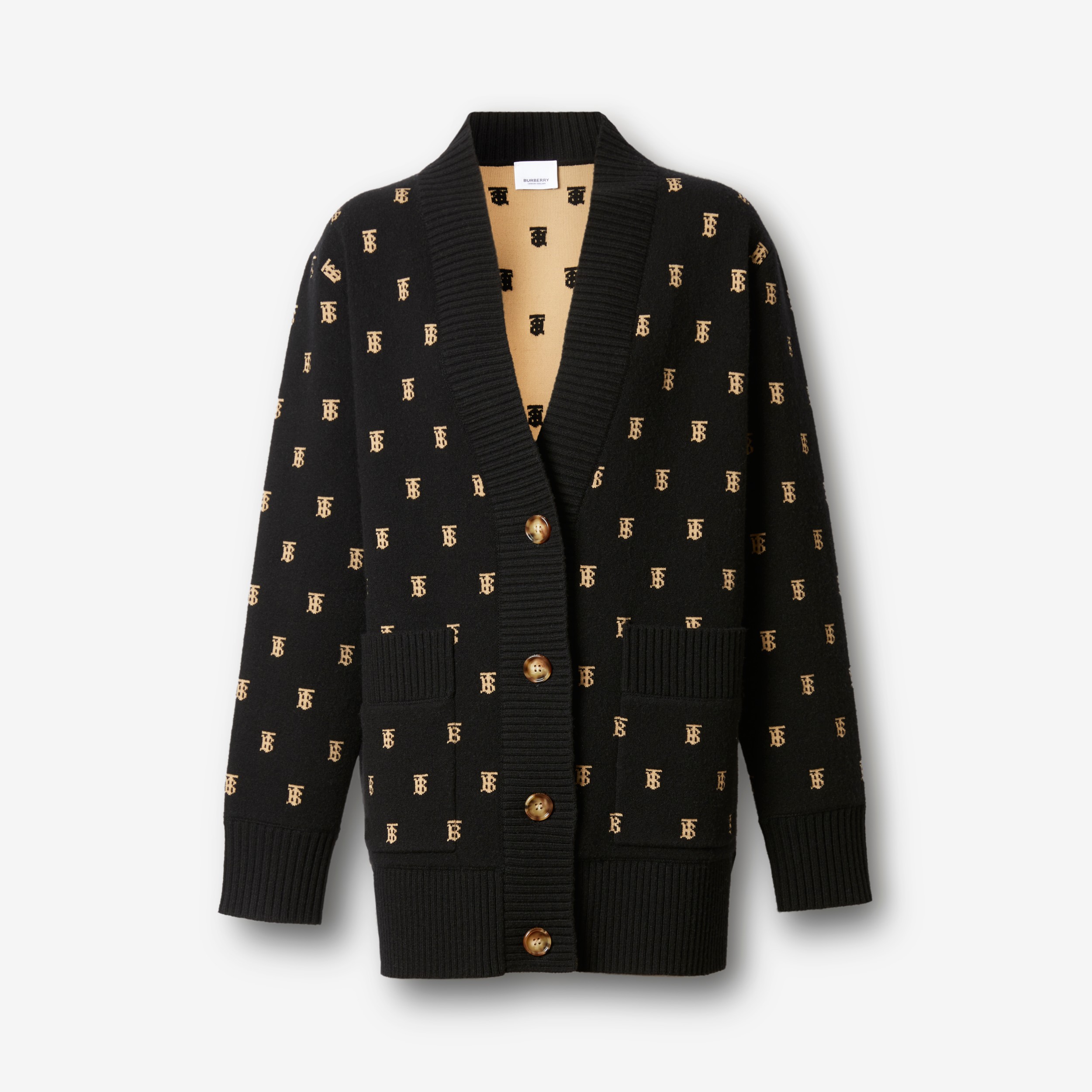 Monogram Wool Cashmere Blend Cardigan in Black - Women | Burberry® Official