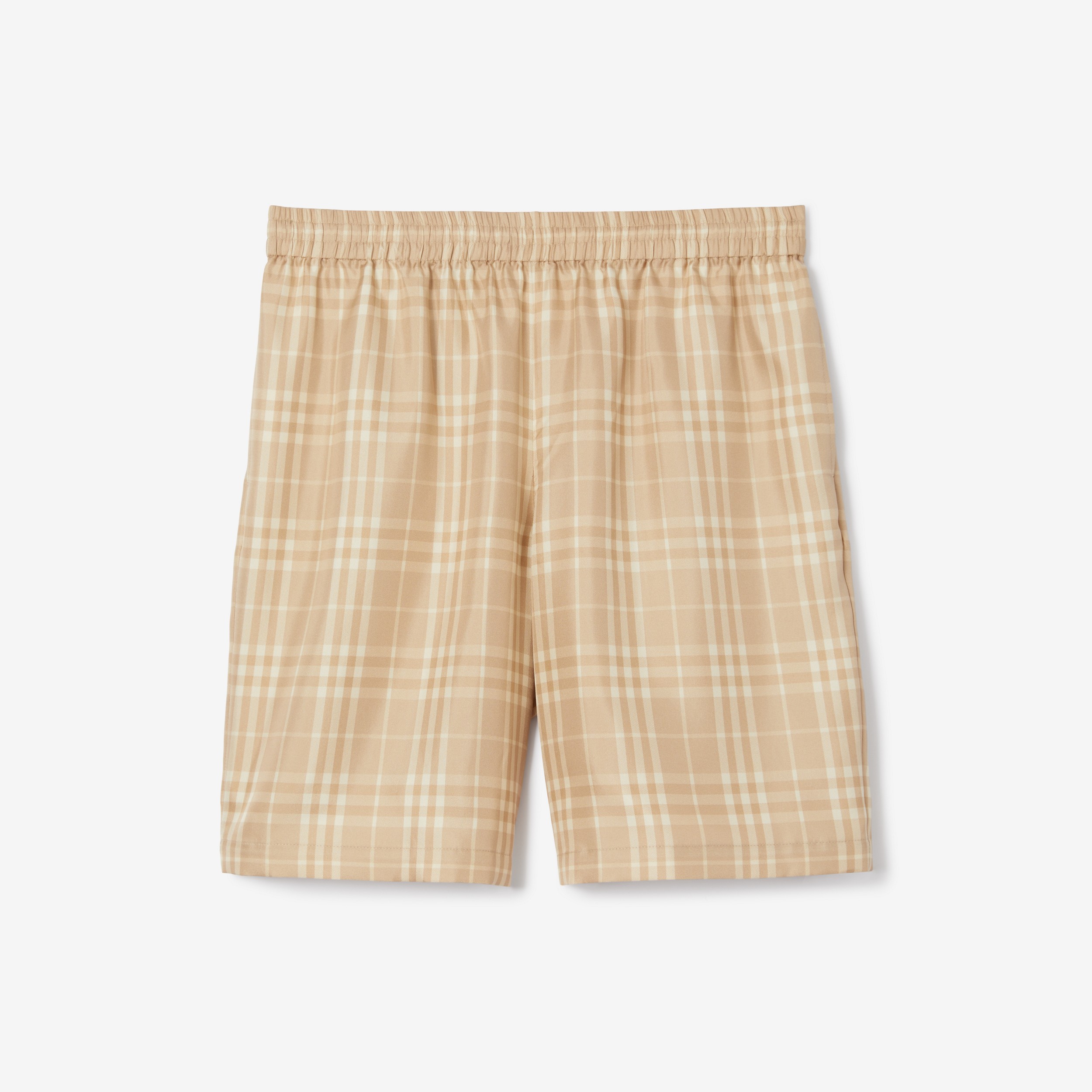 Check Silk Twill Drawcord Shorts in Soft Fawn - Men | Burberry® Official - 1