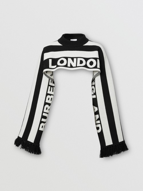 Burberry Logo Cashmere Jacquard Capelet With Sleeves In Black