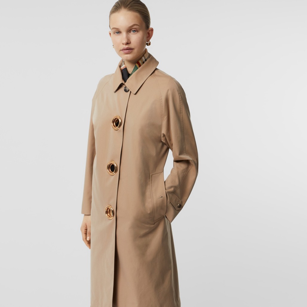 孔眼装饰棉质嘎巴甸轻便大衣 (蜜色) - 女士 | burberry 博柏利