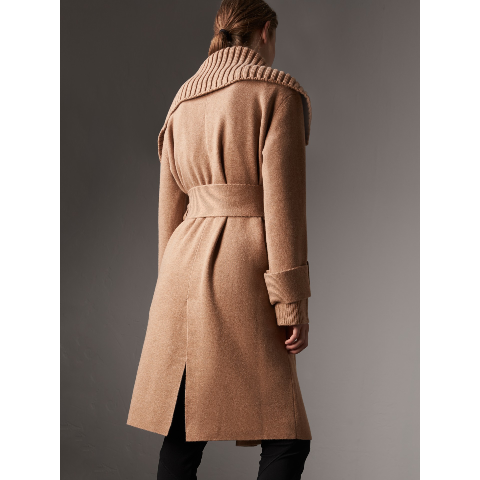 Knitted Wool Cashmere Wrap Coat in Camel Women Burberry United States