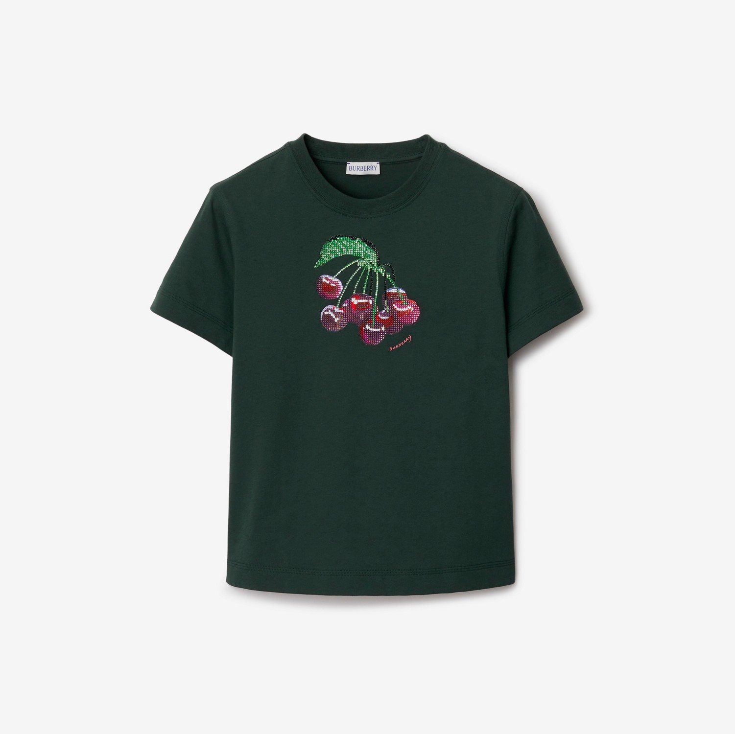 Camiseta boxy en algodón con cerezas y cristales