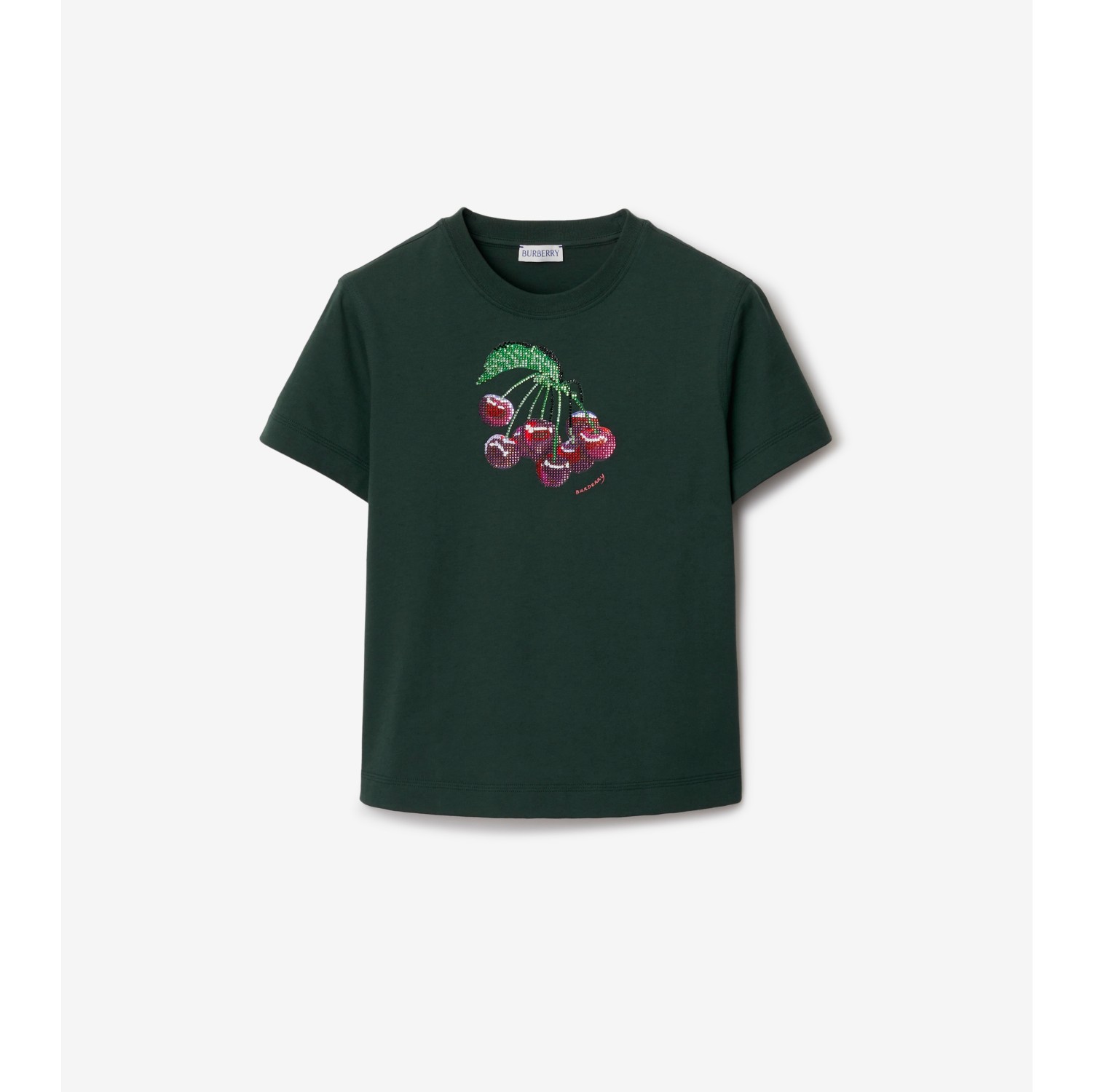 Boxy Crystal Cherry Cotton T-shirt in Fir - Women | Burberry® Official