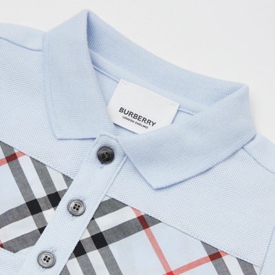 Panel Cotton Polo Shirt in Light Blue 