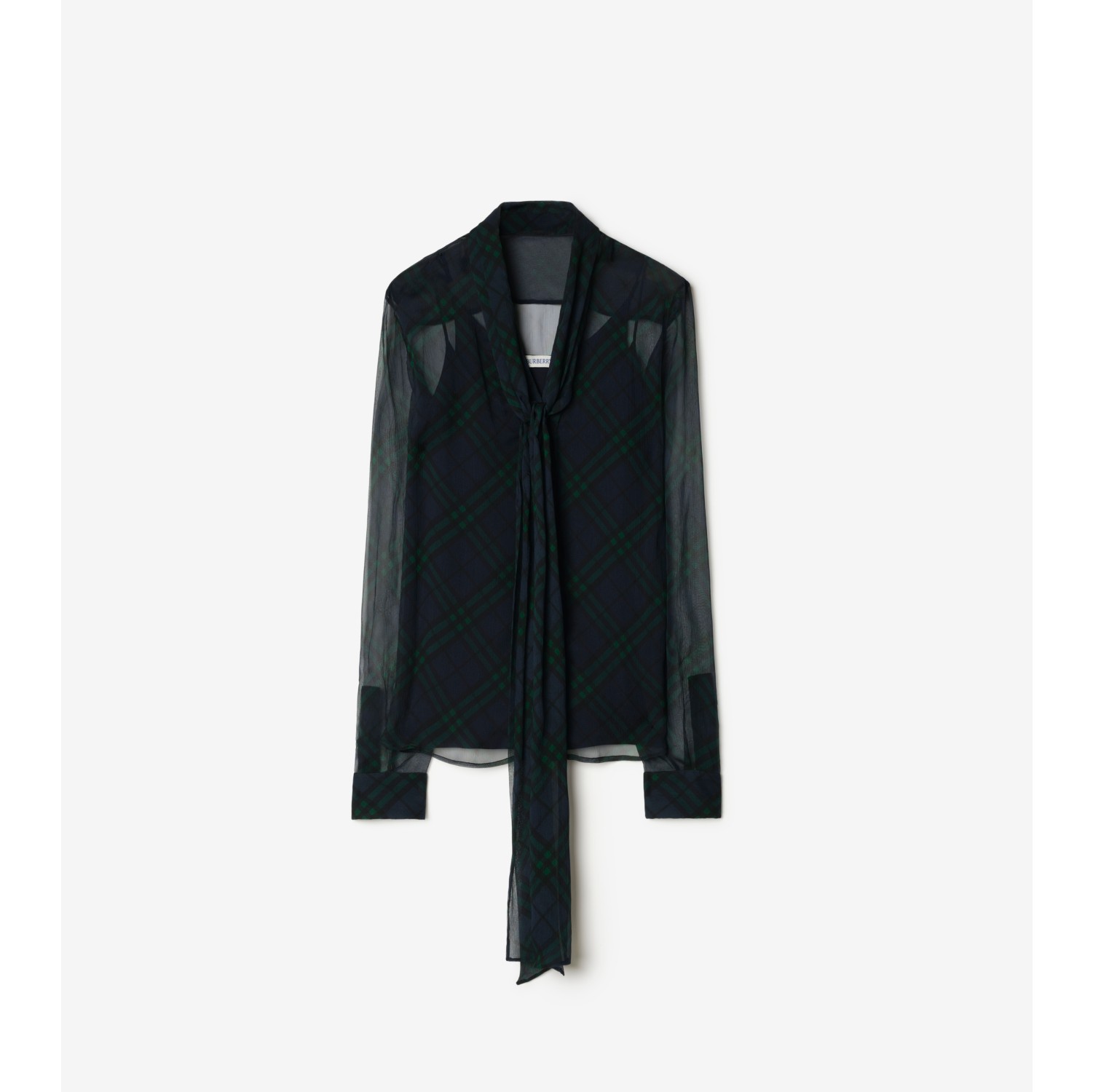 Check Silk Scarf Blouse