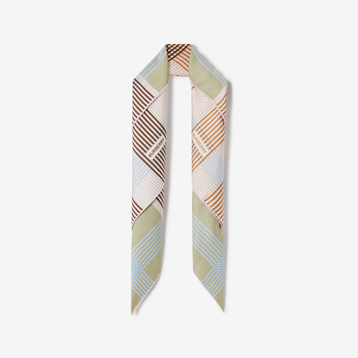 Check Silk Square Scarf in Soft Green Olive | Burberry® Official
