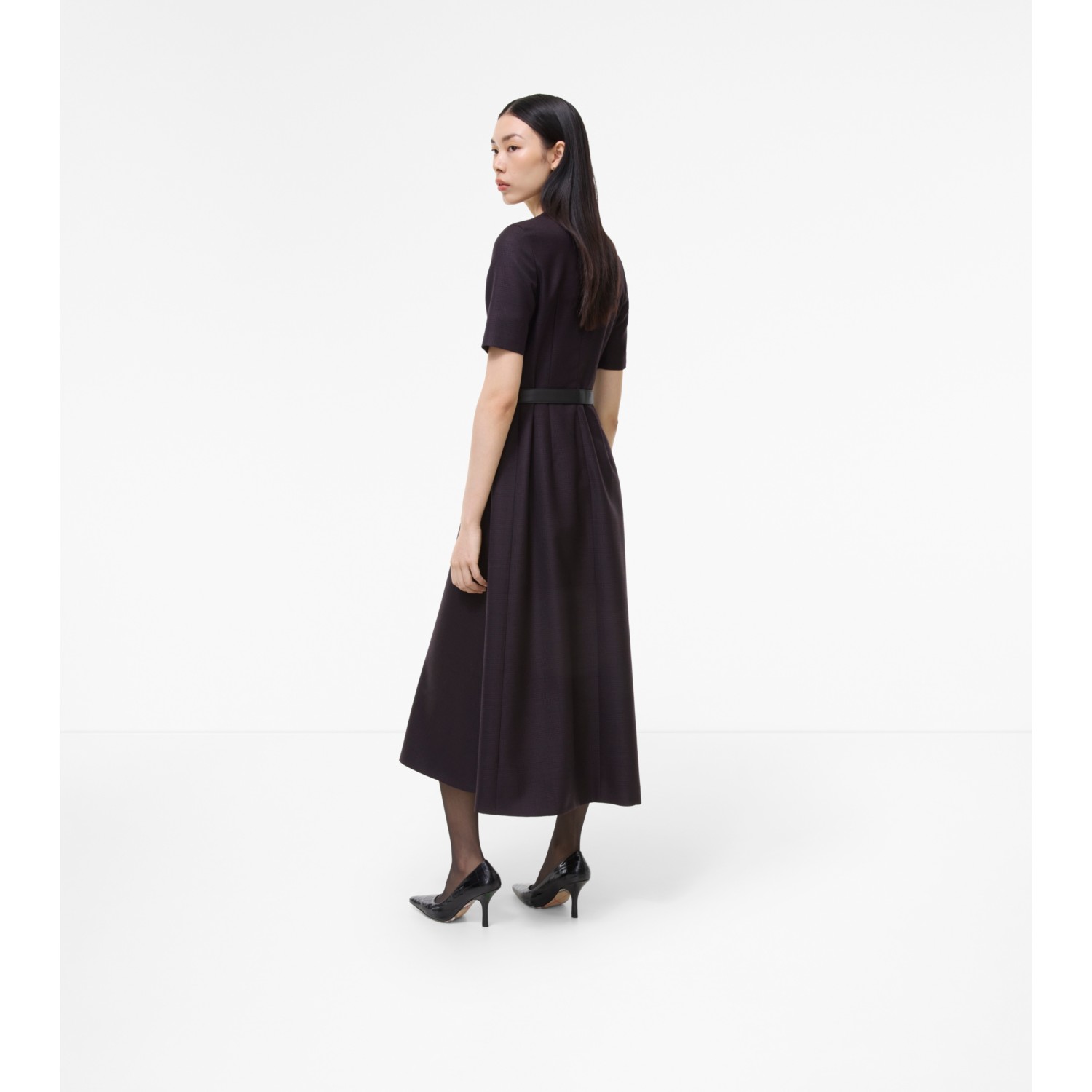 Belted Check Wool Dress - thumbnail 3
