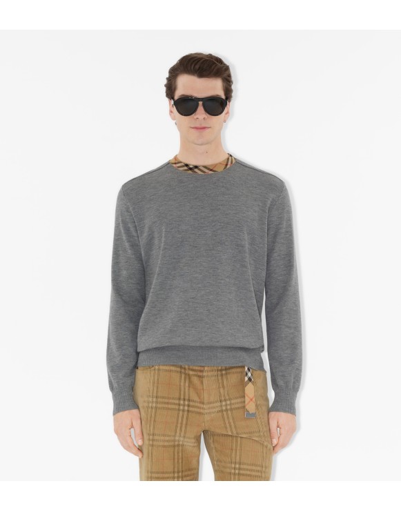 Check Trim Wool Sweater