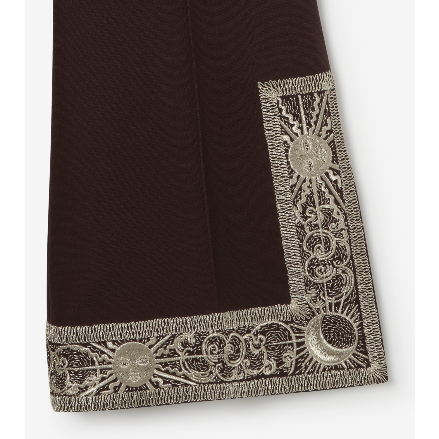 Cropped Embroidered Wool Silk Flared Trousers