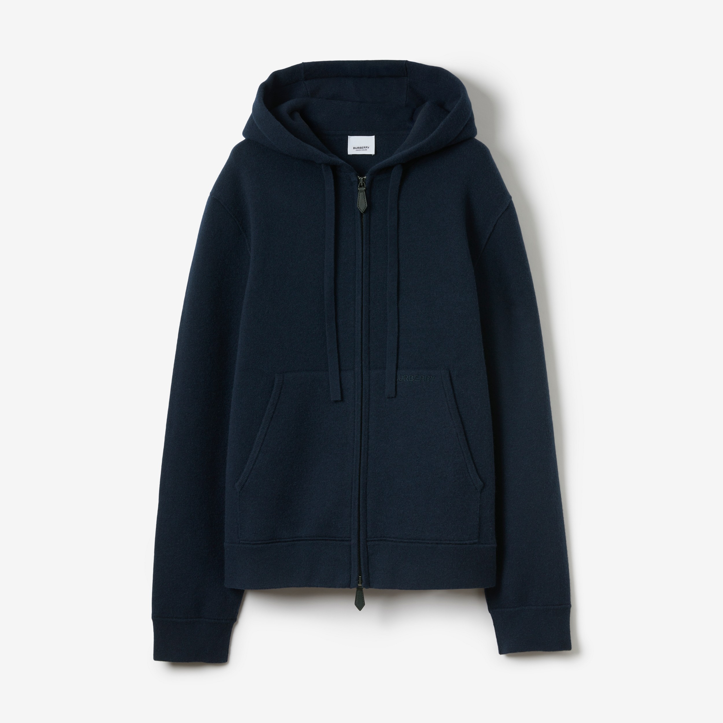 Logo Detail Cashmere Blend Hooded Top in Dark Charcoal Blue - Men | Burberry® Official - 1