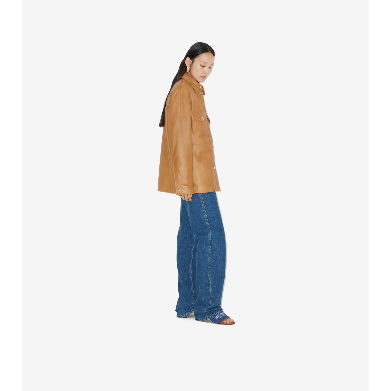 Mules aus Denim und Leder mit Label-Print (Hellbraun/denim) - Damen | Burberry®