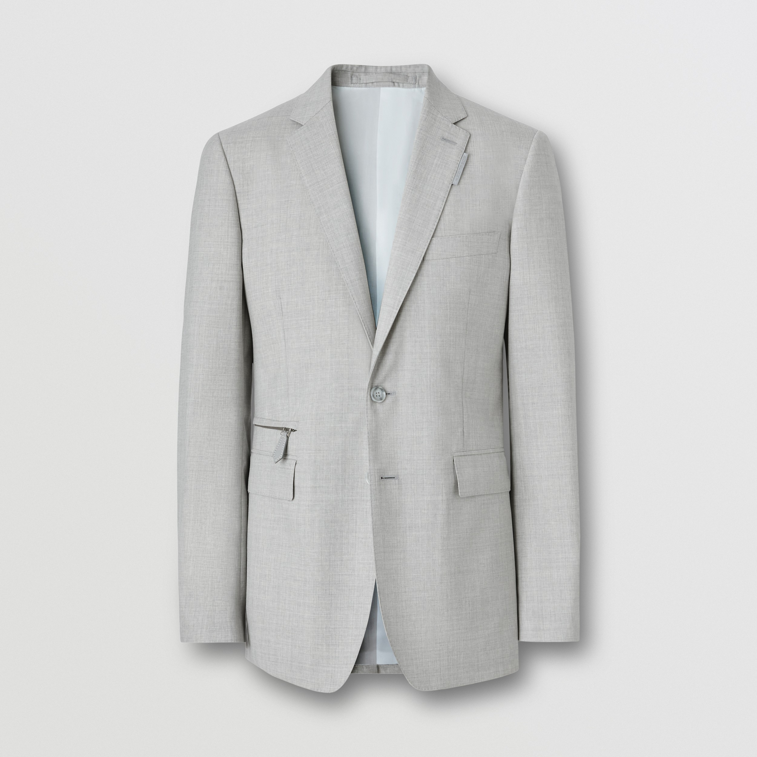 Pocket Detail Wool Tailored Jacket in Grey Taupe Melange - Men | Burberry® Official - 4