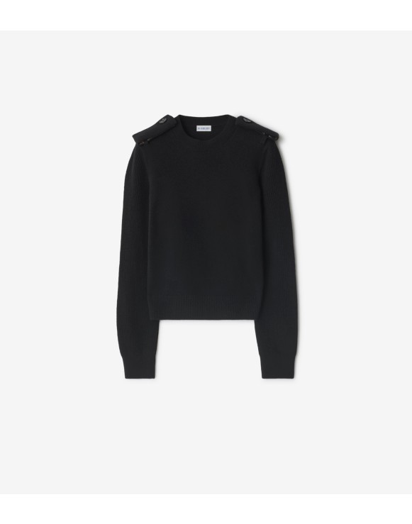 Check Epaulette Wool Cashmere Blend Sweater