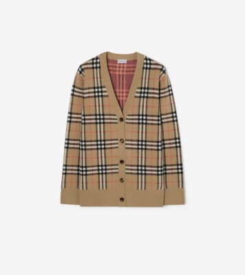 Check Cotton Wool Cardigan in Sand beige - Women | Burberry® Official