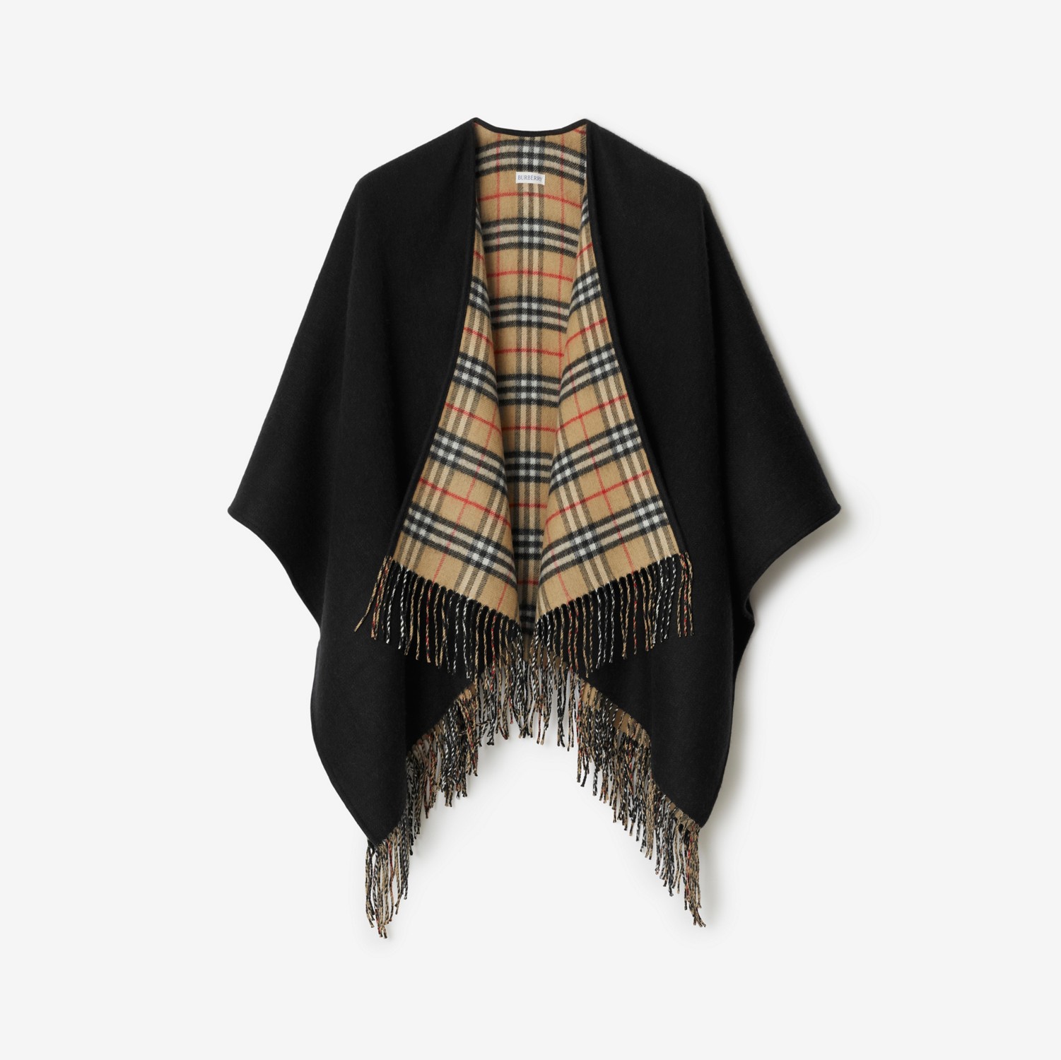 Check Wool Reversible Cape in Black | Burberry® Official